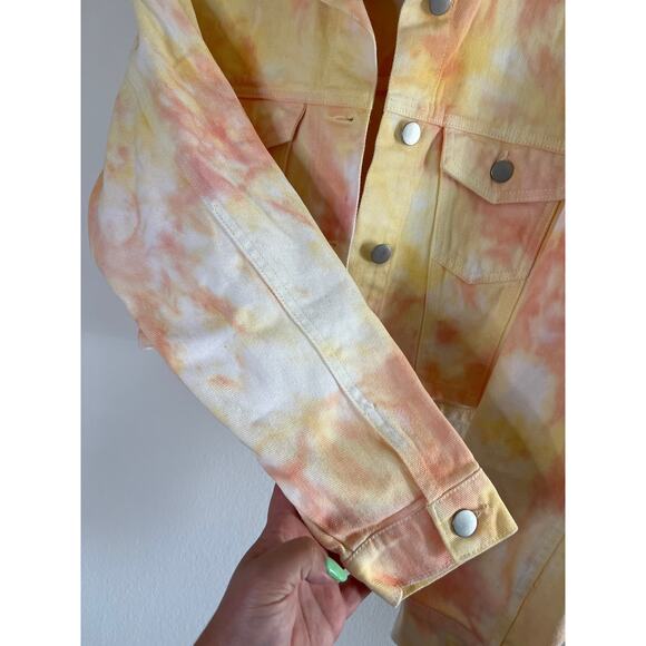 F21 Forever 21 Colorful Cropped Denim Tie Dye Jacket - Picture 4 of 15